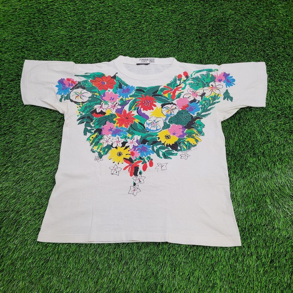 Vintage 90s Flower Shirt Womens Large 20x23 White